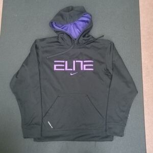 Nike Therma-Fit Elite Hoodie Mens Small Black Sweatshirt Purple Mesh Basketball